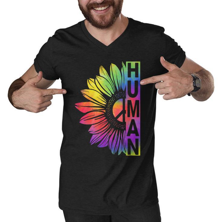 Human Sunflower Lgbt Tie Dye Flag Gay Pride Proud Lgbtq  Men V-Neck Tshirt