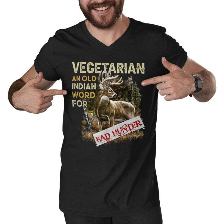 Hunting Vegetarian Old Indian Word Men V-Neck Tshirt