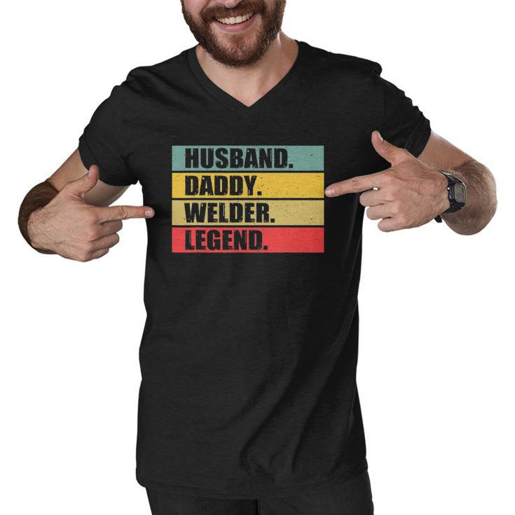 Husband Dad Welder Quote Welding Vintage Fathers Day Men V-Neck Tshirt