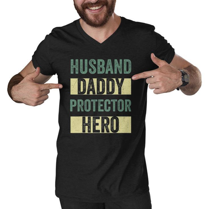 Husband Daddy Protector Hero Fathers Day Tee For Dad Wife Men V-Neck Tshirt