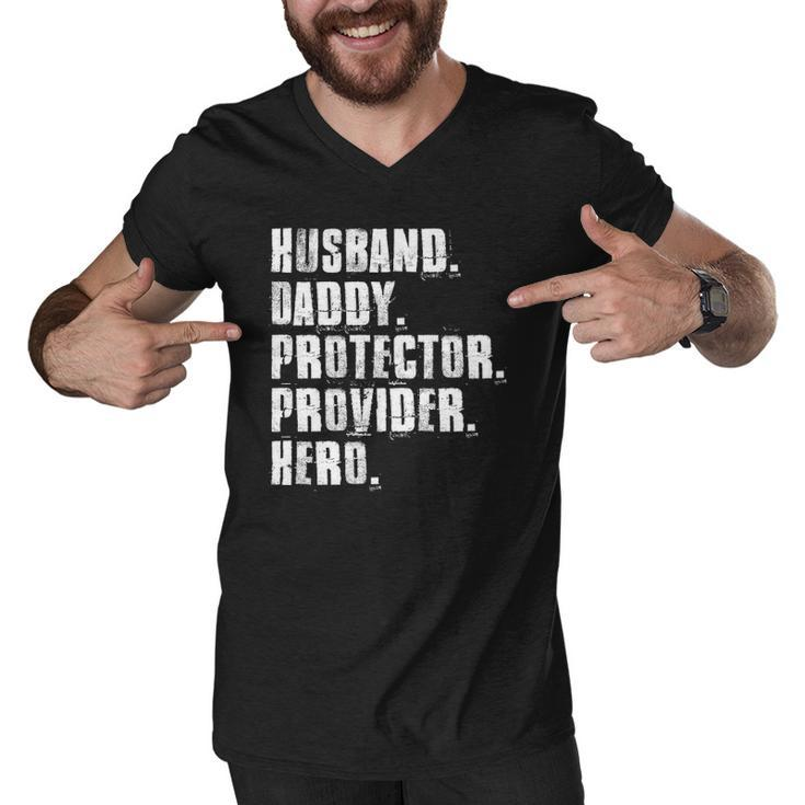 Husband Daddy Protector Provider Hero Fathers Day Daddy Day  Men V-Neck Tshirt