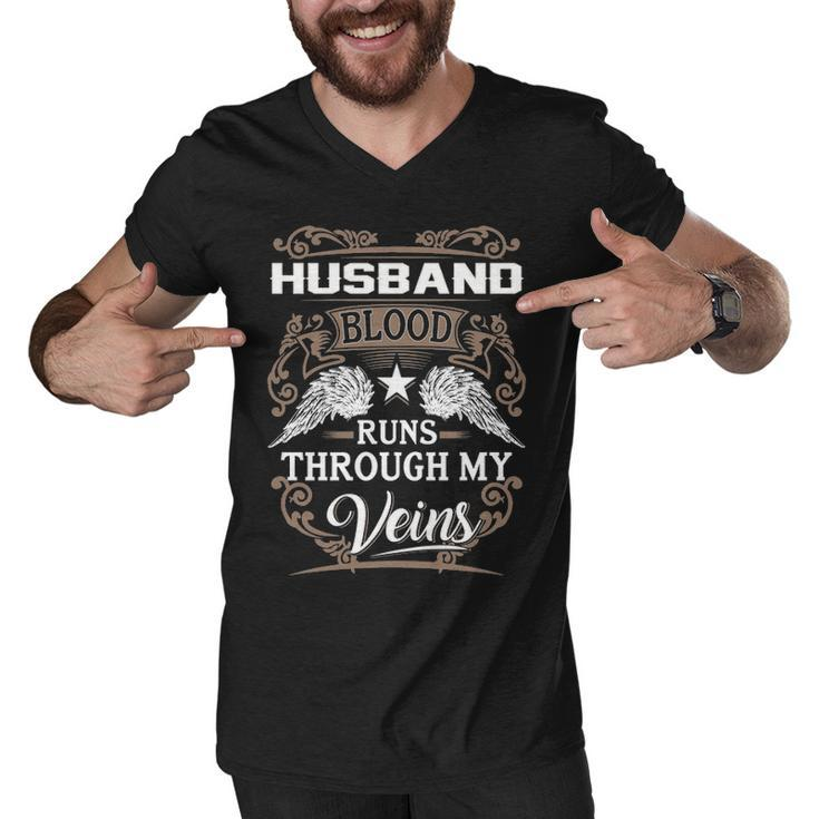 Husband Name Gift   Husband Blood Runs Through My Veins Men V-Neck Tshirt