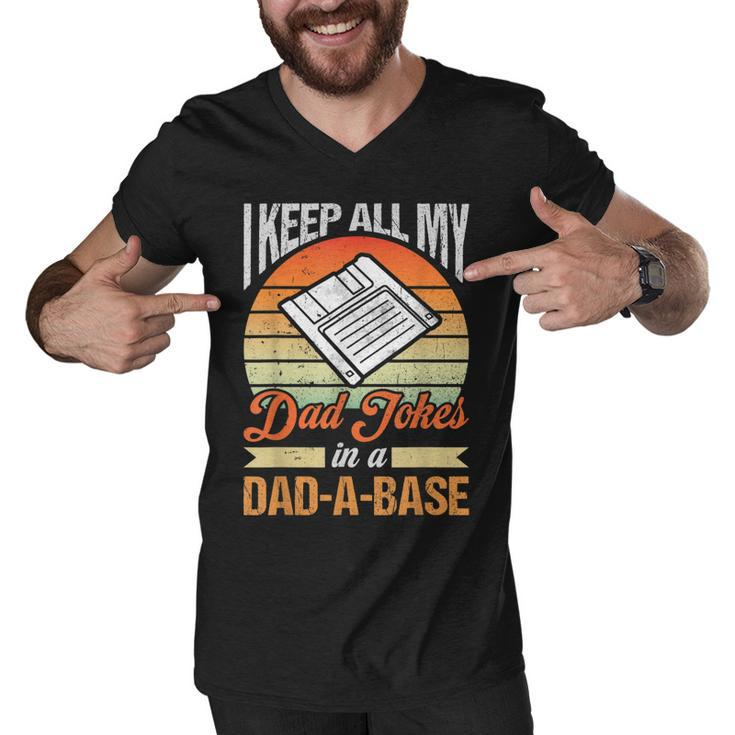 I Keep All My Dad Jokes In A Dad-A-Base Vintage Father Dad  Men V-Neck Tshirt