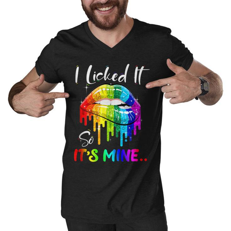 I Licked It So Its Mine Funny Lesbian Gay Pride Lgbt Flag  Men V-Neck Tshirt