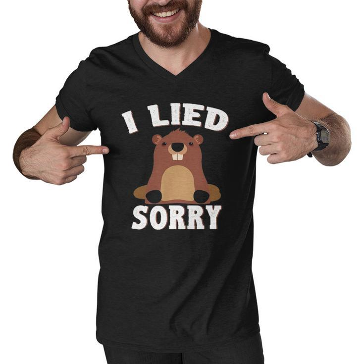 I Lied Sorry Funny Groundhog Day Brown Pig Gift Men V-Neck Tshirt