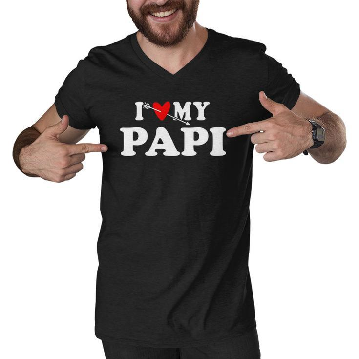 I Love My Papi With Heart Fathers Day Wear For Kids Boy Girl Men V-Neck Tshirt