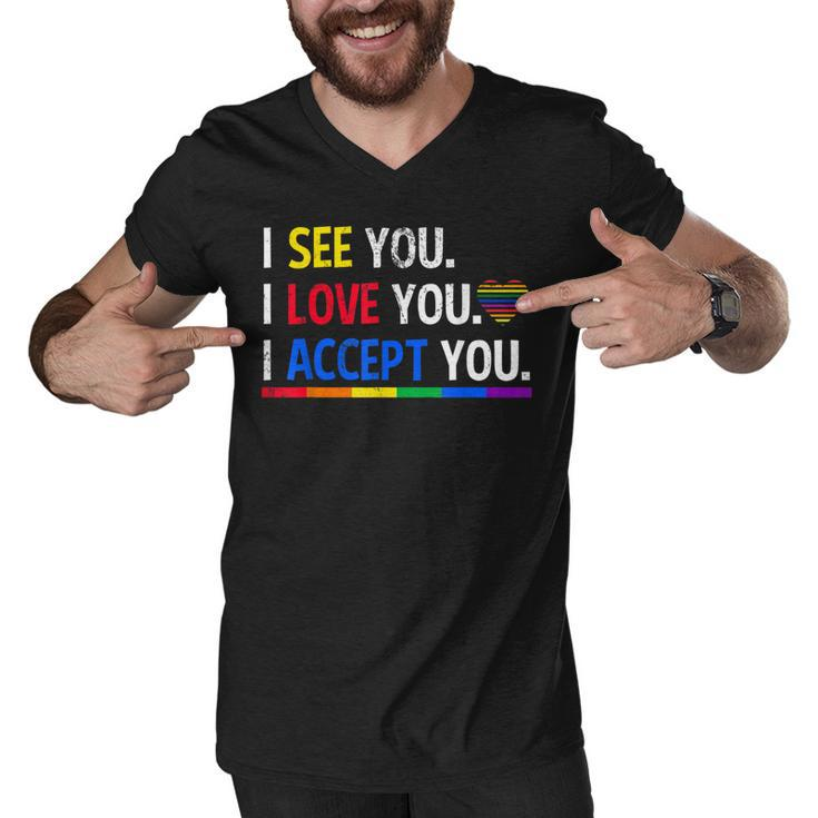 I See I Love You I Accept You Lgbtq Ally Gay Pride  Men V-Neck Tshirt