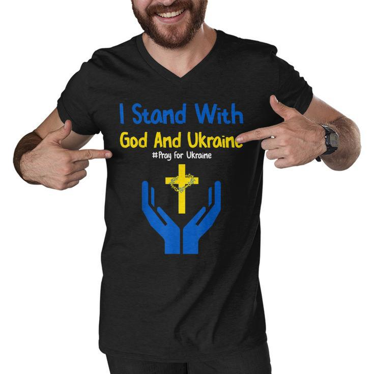 I Stand With God And Ukraine Christian Cross Faith Christ  Men V-Neck Tshirt
