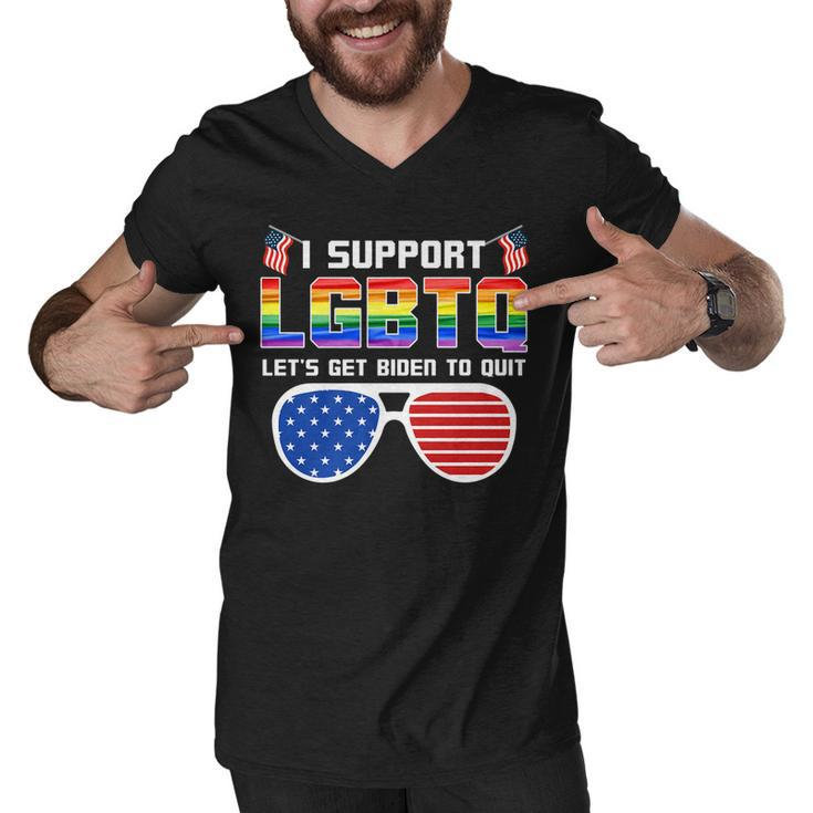 I Support Lgbtq Lets Get Biden To Quit Funny Political   Men V-Neck Tshirt