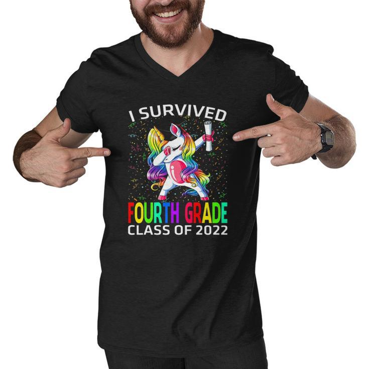 I Survived Fourth Grade Class Of 2022 Graduate Unicorn Men V-Neck Tshirt