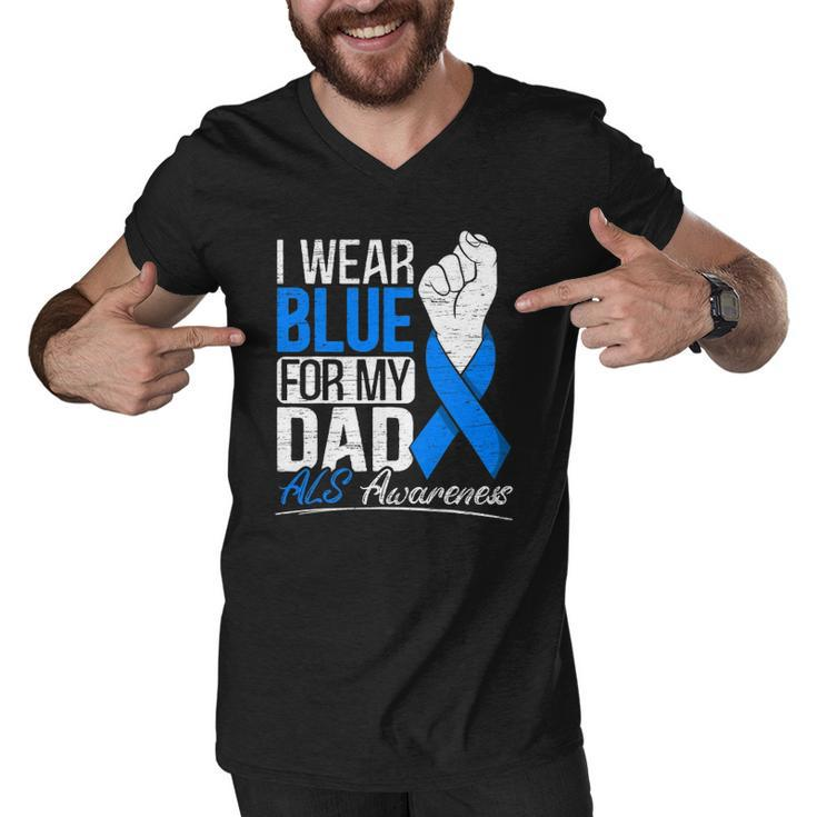 I Wear Blue For My Dad Als Awareness Supporter Warrior Men V-Neck Tshirt
