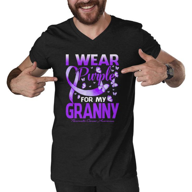 I Wear Purple For My Granny Pancreatic Cancer Awareness Men V-Neck Tshirt