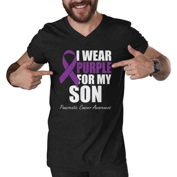 I Wear Purple For My Son Pancreatic Cancer Awareness Men V-Neck Tshirt