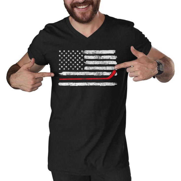 Ice Hockey Player Usa American Flag 4Th Of July Vintage  Men V-Neck Tshirt