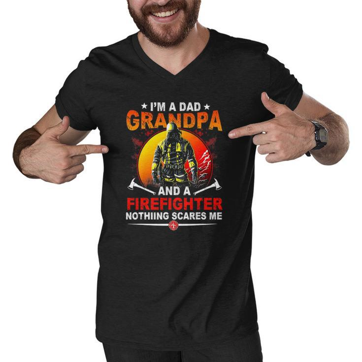 Im A Dad Grandpa Retired Firefighter Nothing Scares Me Men V-Neck Tshirt