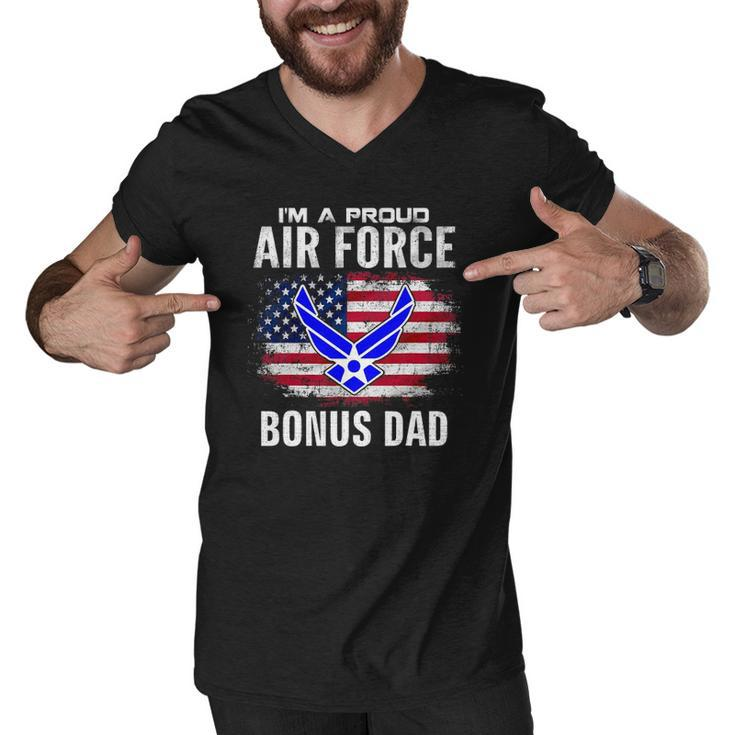 Im A Proud Air Force Bonus Dad With American Flag Veteran Men V-Neck Tshirt