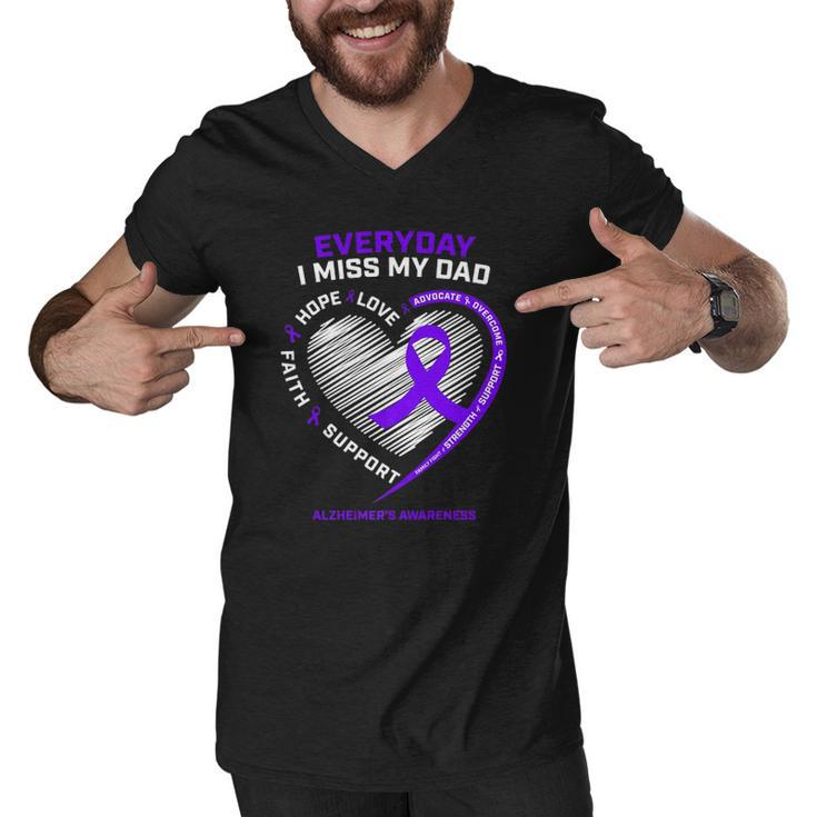 In Memory Dad Purple Alzheimers Awareness Men V-Neck Tshirt