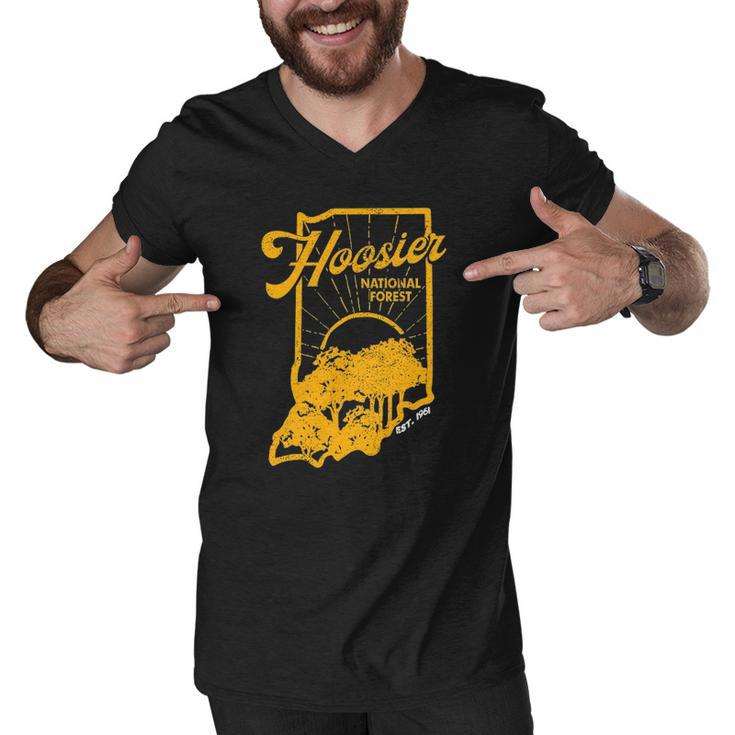 Indiana State Hoosier National Forest Retro Vintage Men V-Neck Tshirt