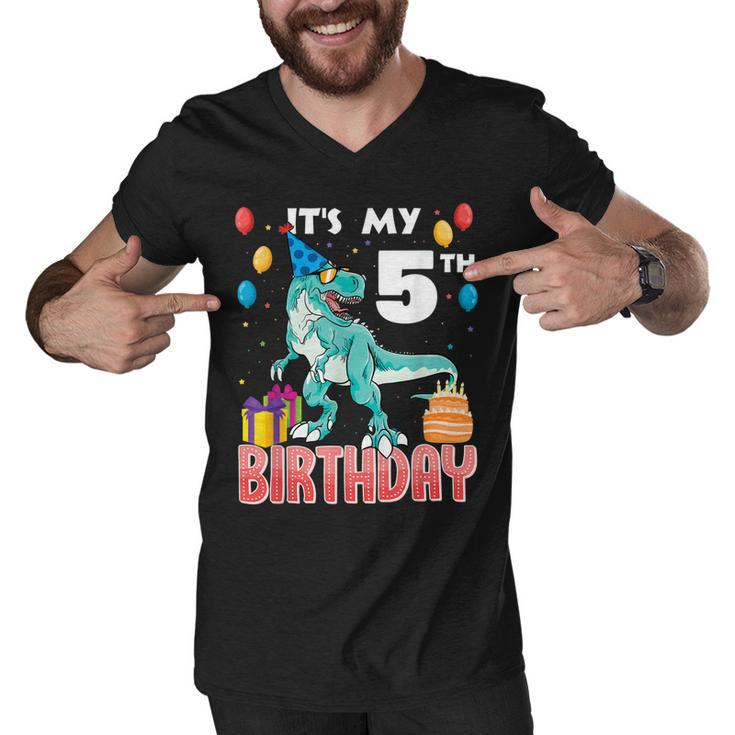 Its My 5Th Birthday Dino T-Rex 5 Years Old Bday  Men V-Neck Tshirt