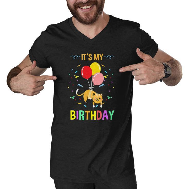 Its My Birthday Cat Pet Lover Men V-Neck Tshirt