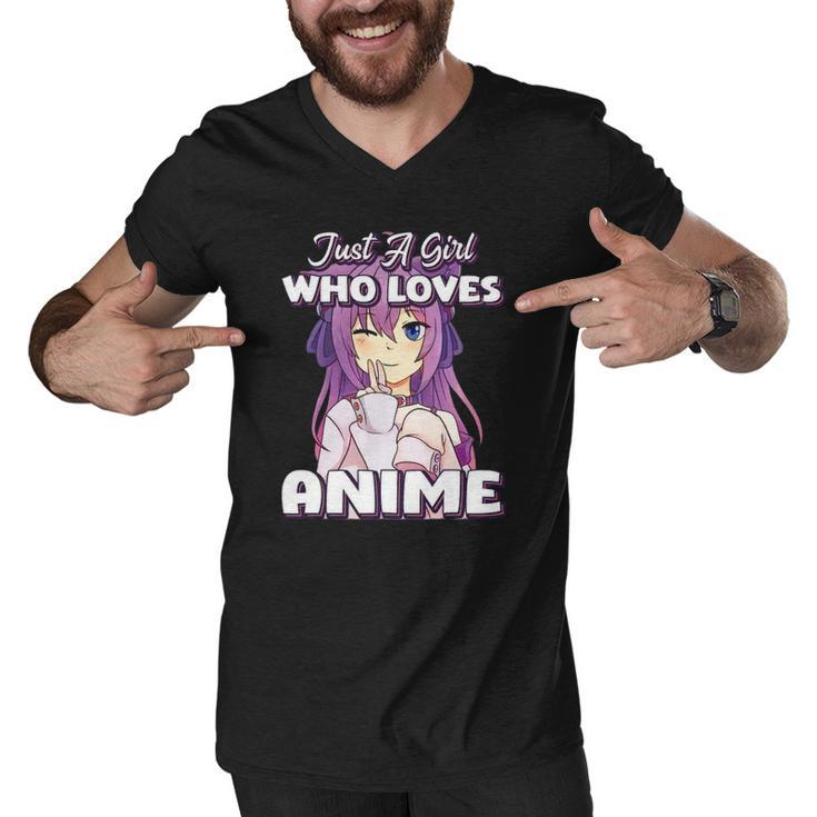 Just A Girl Who Loves Anime Peace Symbol V Fingers Fun Funny Men V-Neck Tshirt