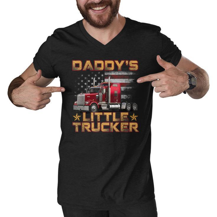 Kids Semi Truck Boys Gift Daddys Little Trucker Fathers Day  Men V-Neck Tshirt
