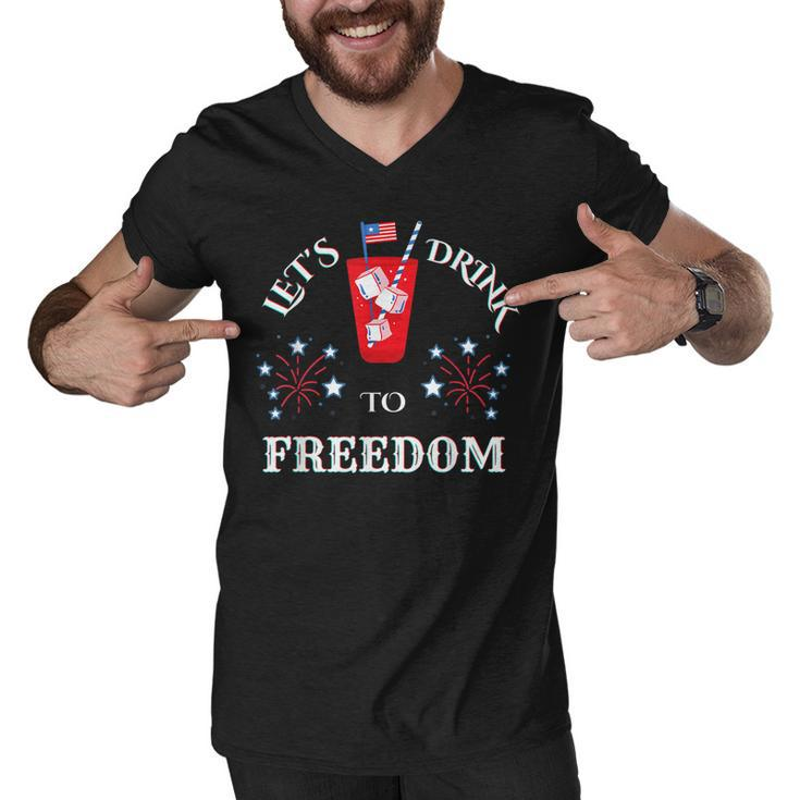 Lets Drink To Freedom Firework Patriotic 4Th Of July  Men V-Neck Tshirt