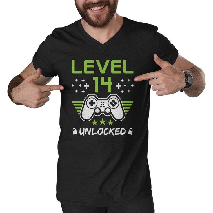 Level 14 Unlocked Funny 14Th Birthday Men V-Neck Tshirt