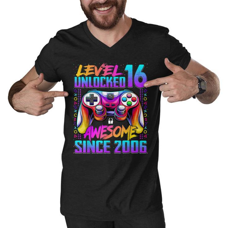 Level 16 Unlocked Awesome Since 2006 16Th Birthday Gaming  Men V-Neck Tshirt