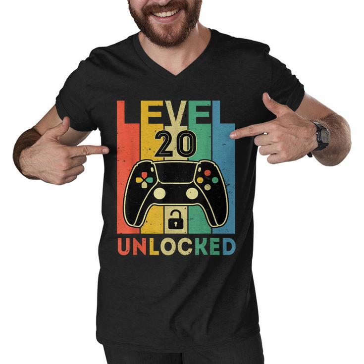 Level 20 Unlocked Retro Vintage Video Gamer 20Th Birthday  Men V-Neck Tshirt