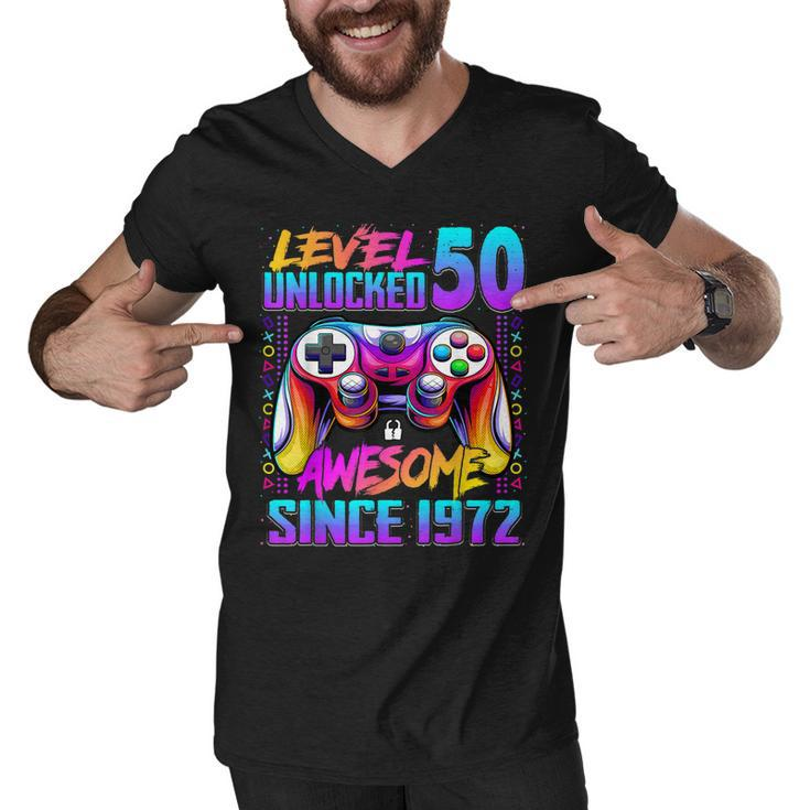 Level 50 Unlocked Awesome Since 1972 50Th Birthday Gaming  Men V-Neck Tshirt
