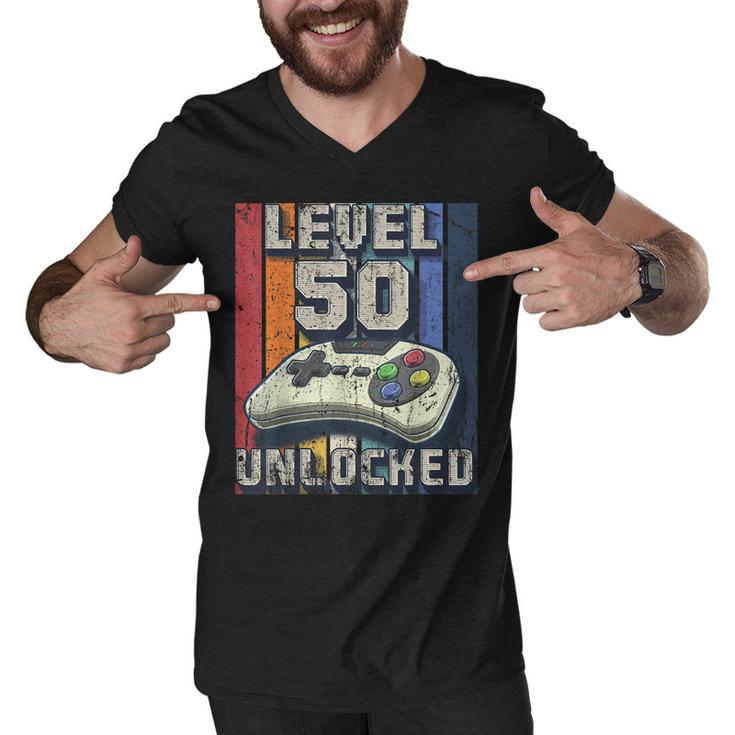 Level 50 Unlocked Video Game 50Th Birthday Gamer Boys Men V-Neck Tshirt