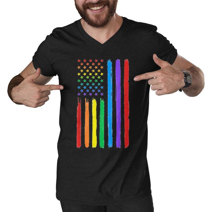 Lgbtq American Flag Pride Rainbow Gay Lesbian Bi Transgender  Men V-Neck Tshirt