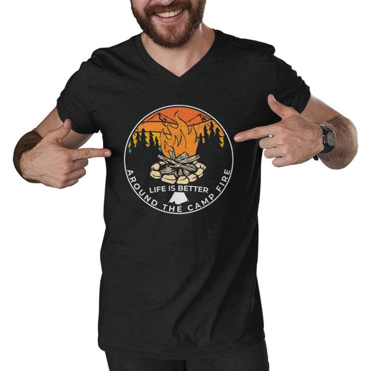 Life Is Around The Campfire Funny Sayings Graphic Plus Size Men V-Neck Tshirt
