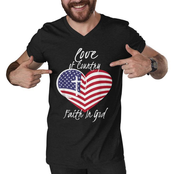 Love Of Country Faith In God Funny Christian 4Th Of July  Men V-Neck Tshirt