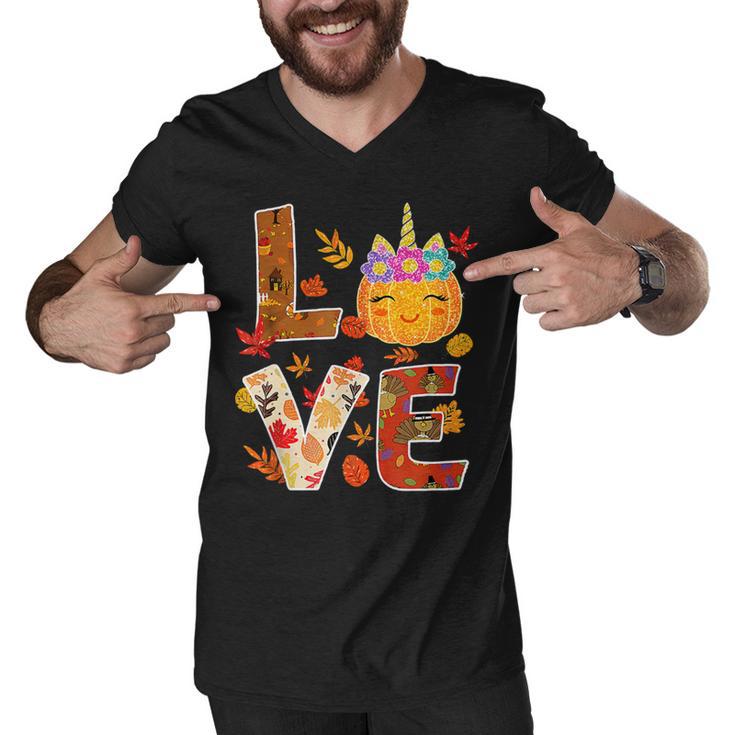 Love Unicorn Turkey Thanksgiving Happy 15 Shirt Men V-Neck Tshirt