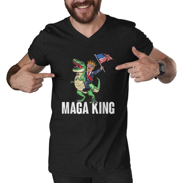 Maga King Trump Riding Dinosaur Men V-Neck Tshirt