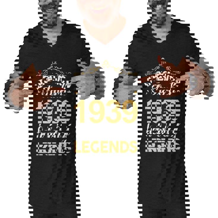 March 1939 Birthday   Life Begins In March 1939 V2 Men V-Neck Tshirt
