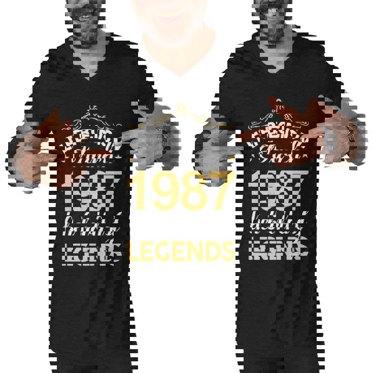 March 1987 Birthday   Life Begins In March 1987 V2 Men V-Neck Tshirt