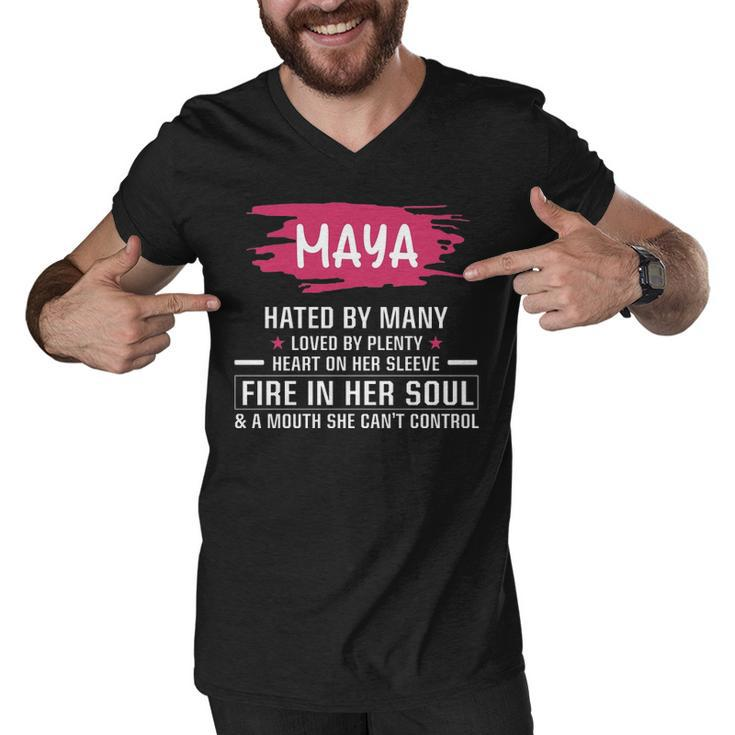 Maya Name Gift   Maya Hated By Many Loved By Plenty Heart On Her Sleeve Men V-Neck Tshirt