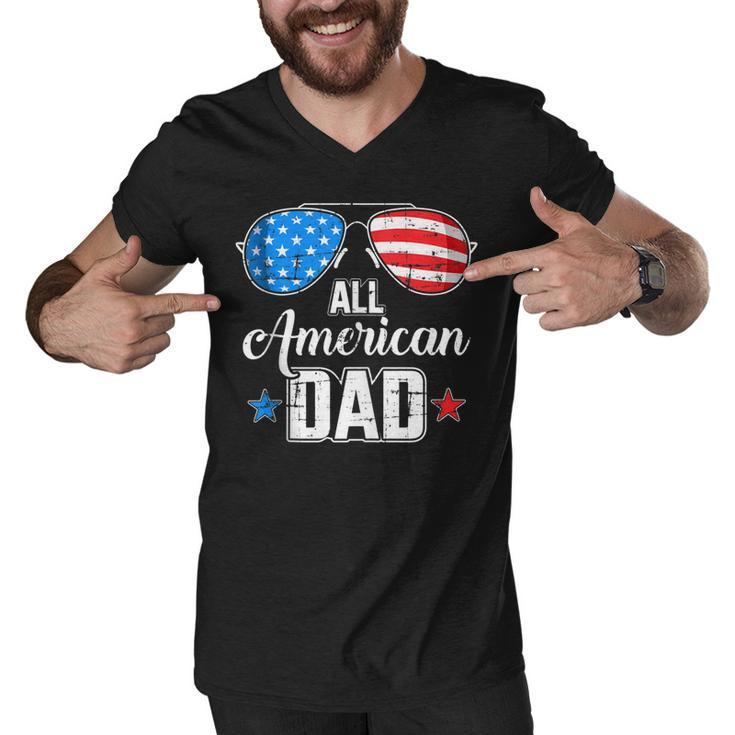 Mens All American Dad Us Flag Sunglasses For Matching 4Th Of July  Men V-Neck Tshirt