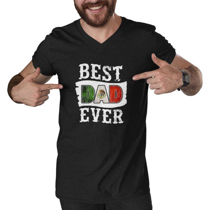 Mens Best Dad Ever Fathers Day Mexican Flag Mexico Men V-Neck Tshirt