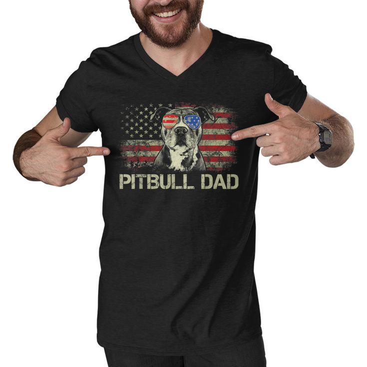 Mens Best Pitbull Dad Ever Patriotic American Flag 4Th Of July V2V3 Men V-Neck Tshirt