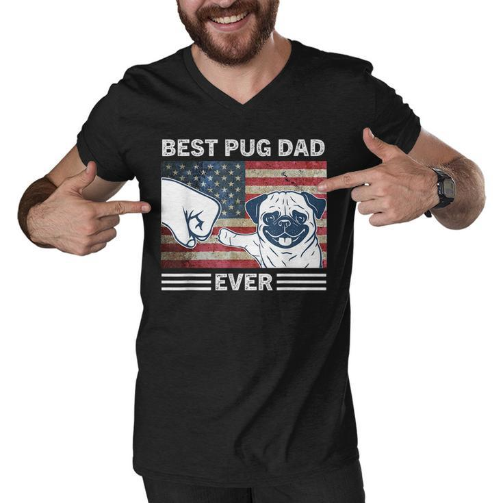 Mens Best Pug Dad Ever American Flag 4Th Of July Gift  Men V-Neck Tshirt