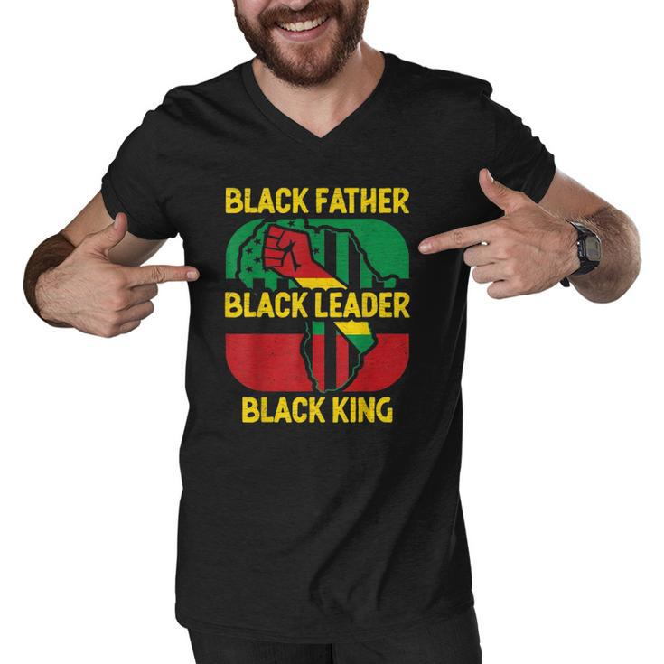 Mens Black Father Black Leader Black King Dad Men V-Neck Tshirt