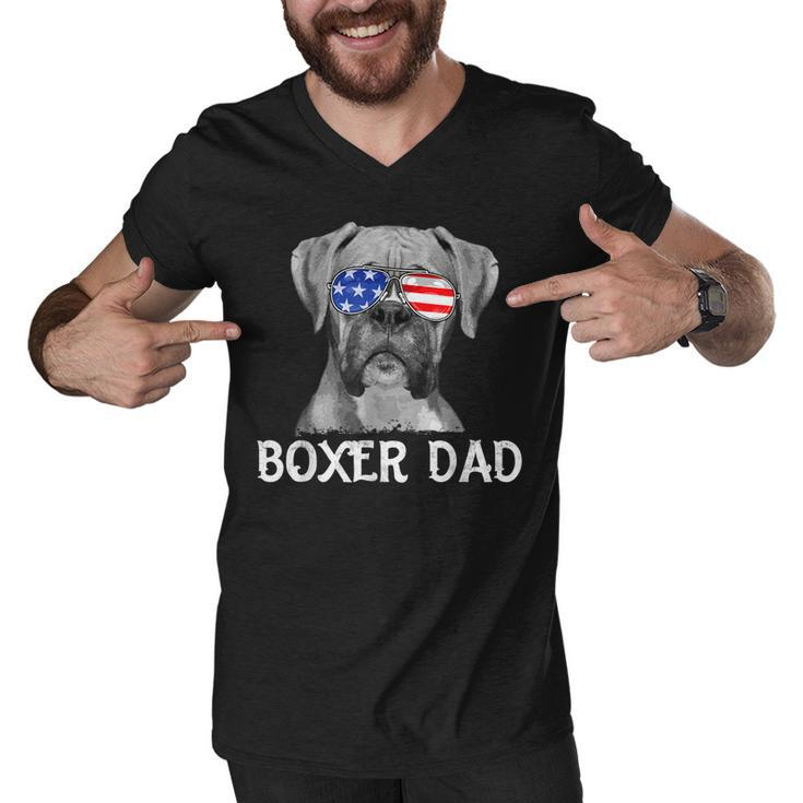 Mens Boxer Dad American Flag Patriotic Dog Lover 4Th Of July  Men V-Neck Tshirt