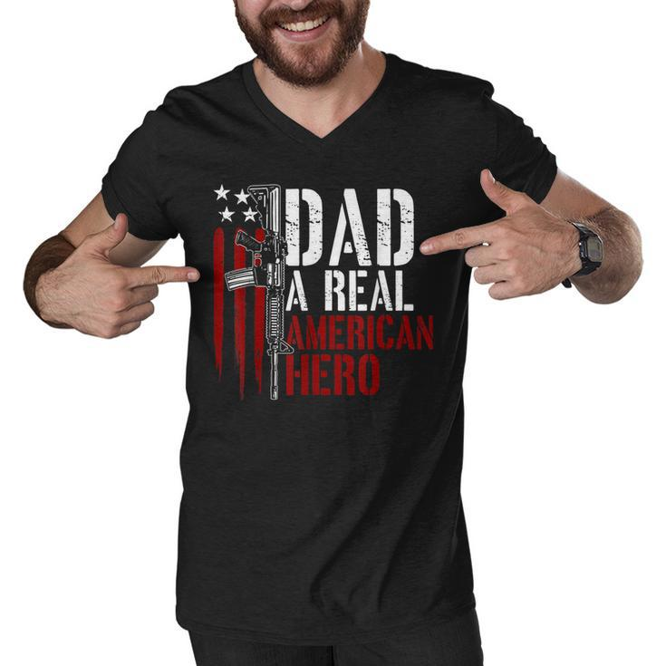 Mens Dad A Real American Hero Daddy Gun Rights Ar-15 4Th Of July  Men V-Neck Tshirt