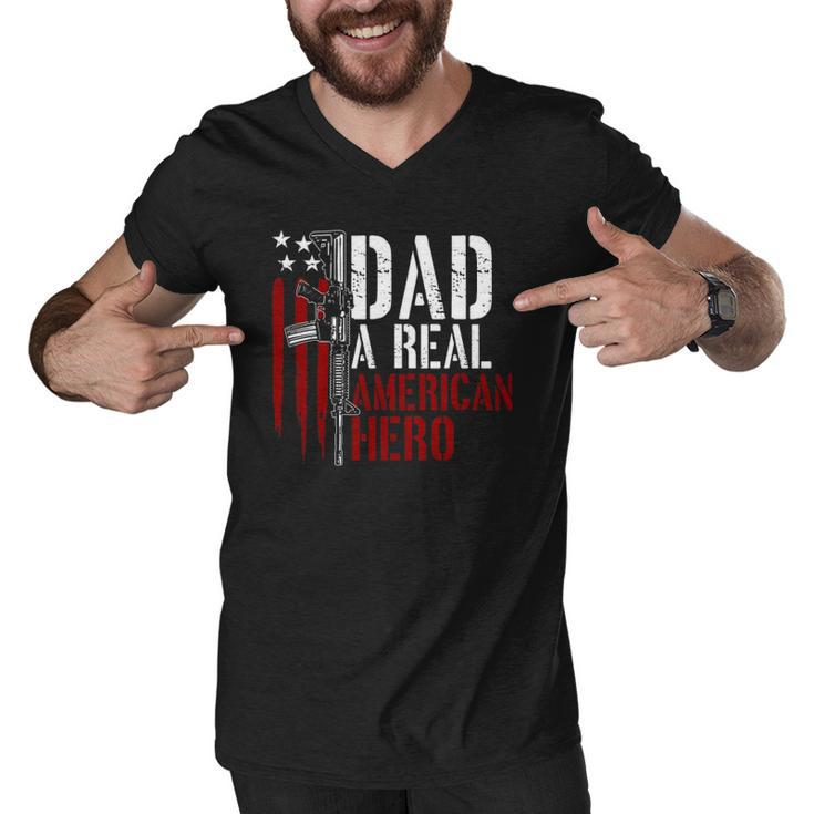 Mens Dad A Real American Hero Daddy Gun Rights Ar-15 Ver2 Men V-Neck Tshirt