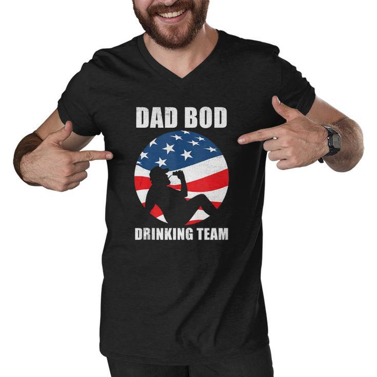 Mens Dad Bod Drinking Team American Us Flag Vintage Fathers Day  Men V-Neck Tshirt