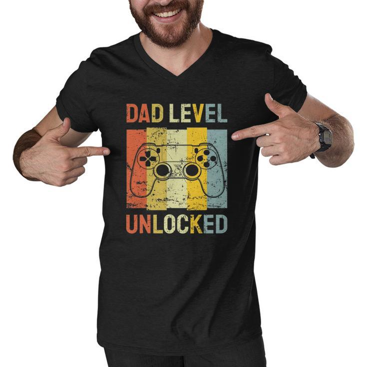 Mens Dad Level Unlocked Soon To Be Father Pregnancy Announcement Men V-Neck Tshirt